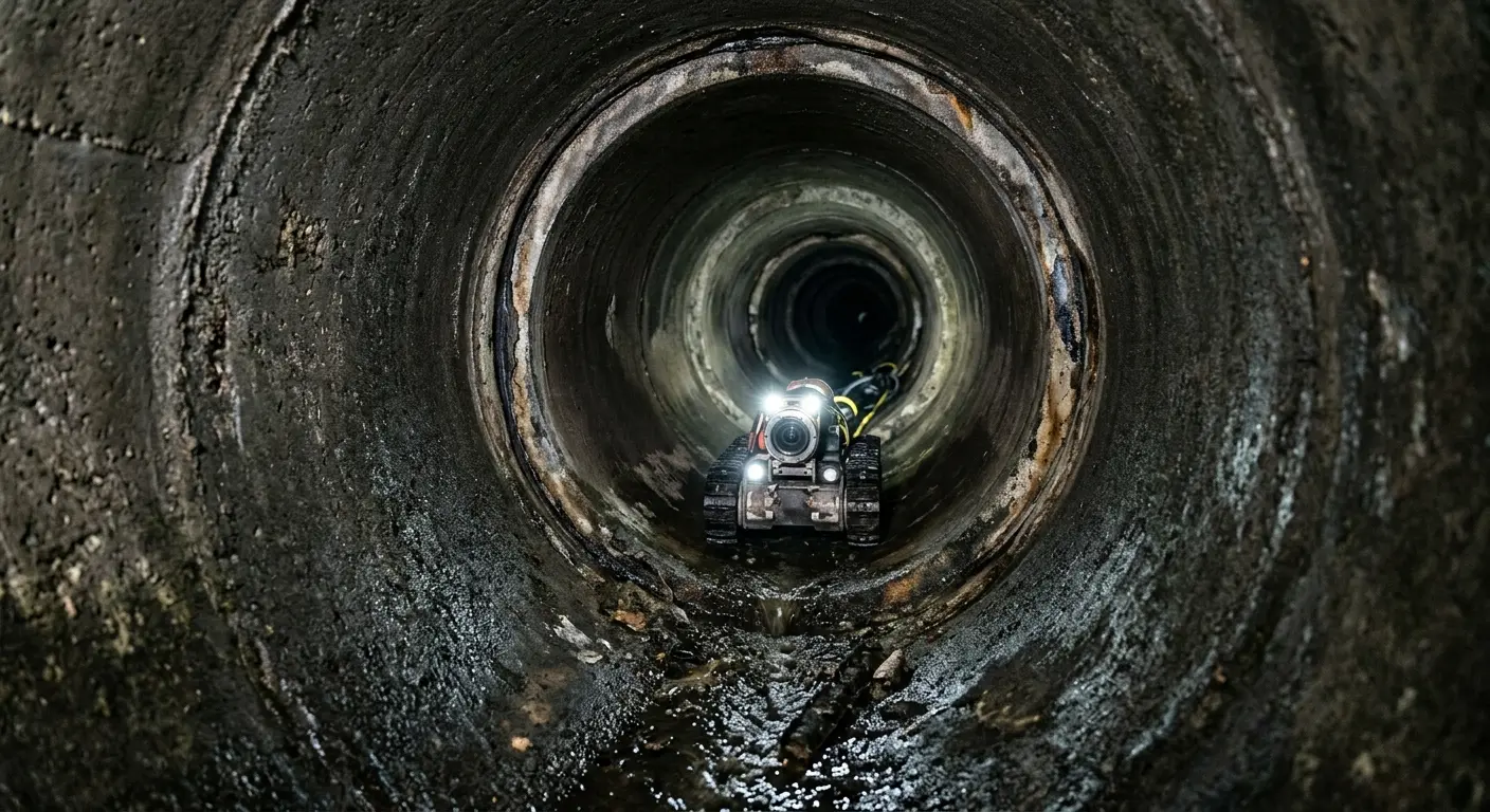 Robotic sewer camera inspecting pipe interior for Sewer Line Cleaning in Fairland
